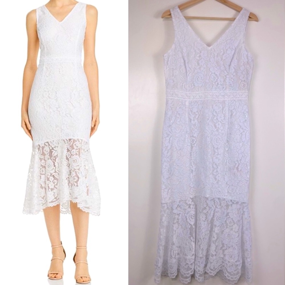 NWT Nanette Lepore Midi Lace Dress White Lace Dress Scalloped Hem Size 8